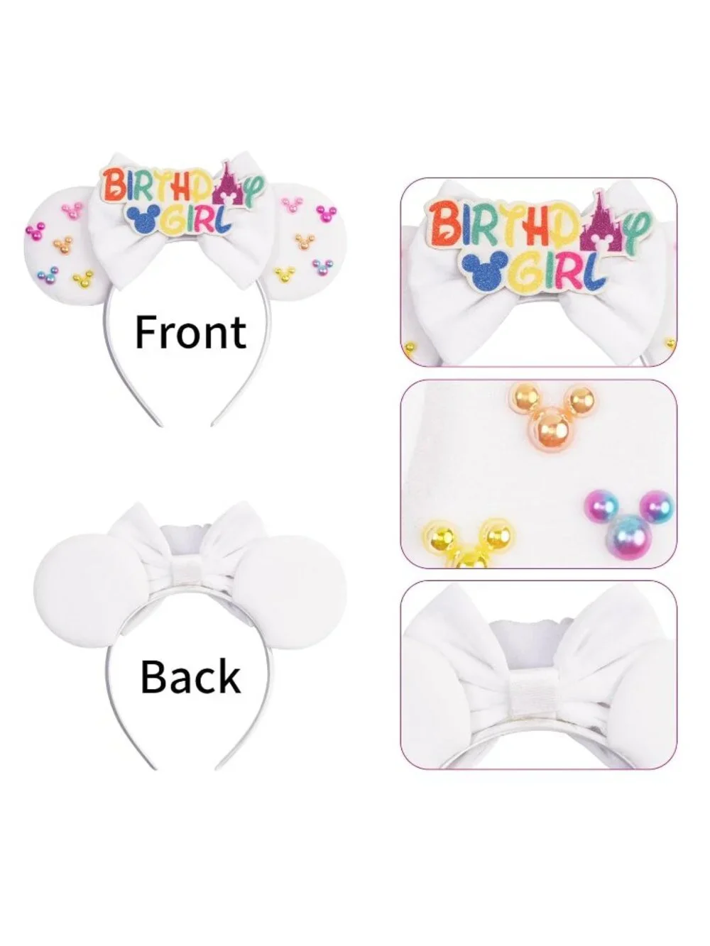 Women White Velvet cotton Candy-Inspired Mickey Mouse Hair Headband